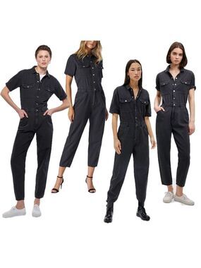 Mavi Gold Doria denim jumpsuit dark gray short sleeve button front Sz M